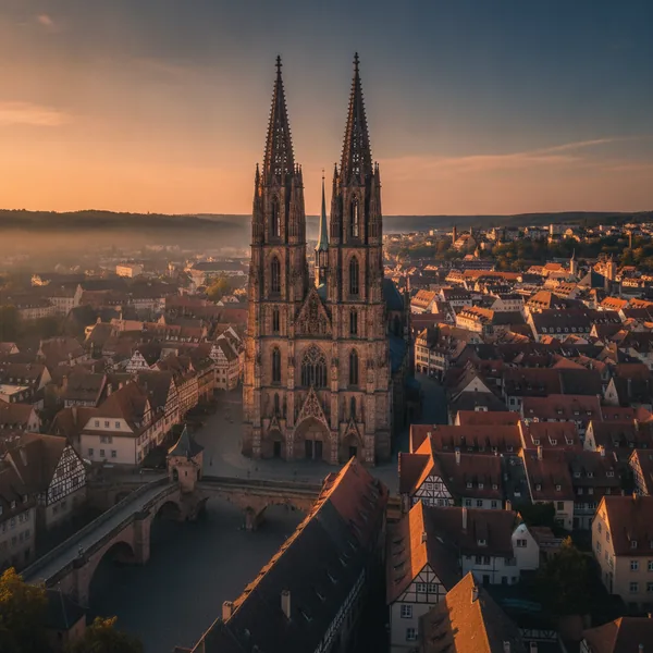 Romanisch-gotische Kathedrale mit zwei Sandsteintürmen — sinnbildlich für den Naumburger Dom und UNESCO-Welterbe-Tourismus